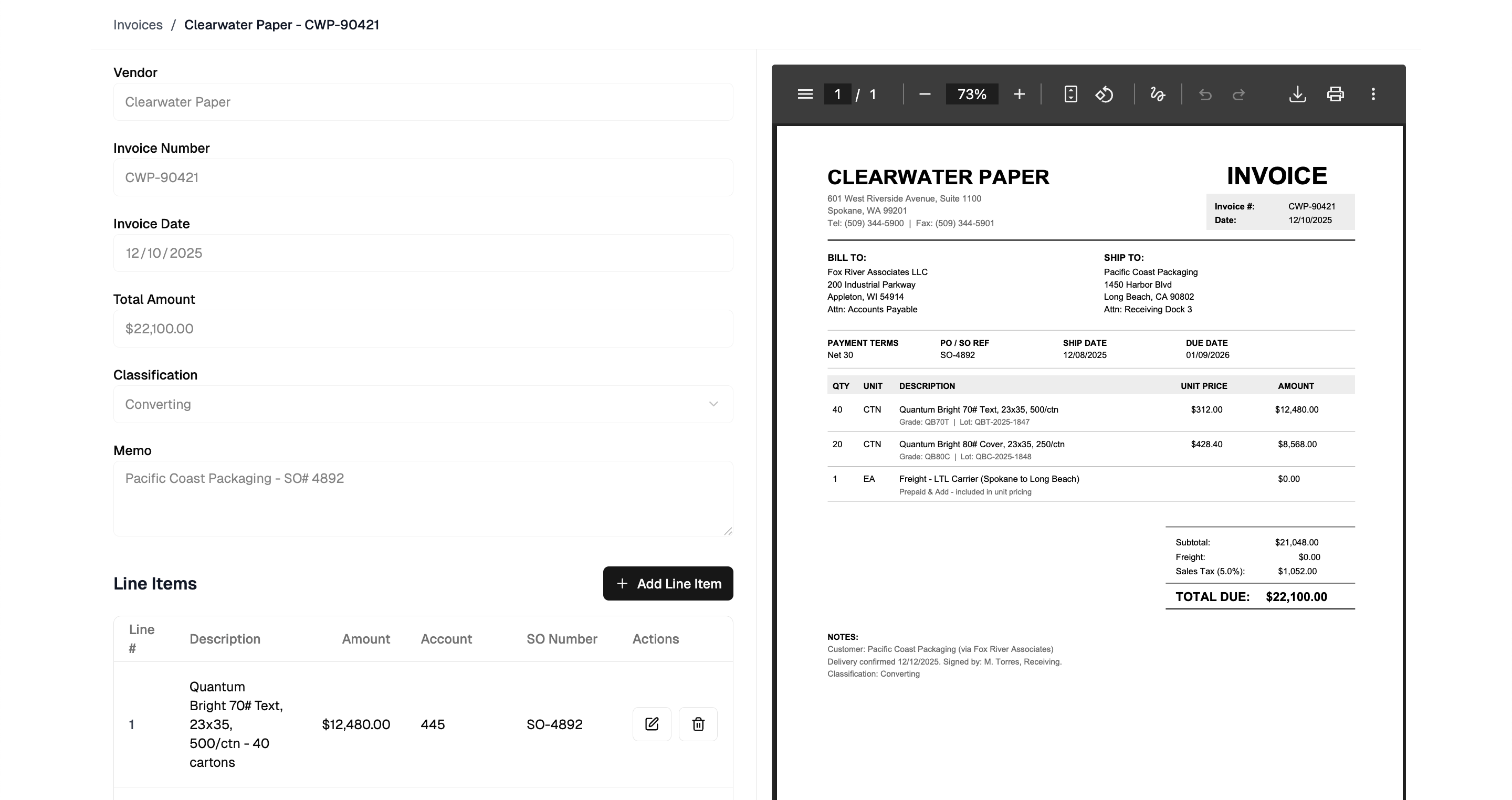 Fox River AP invoices dashboard